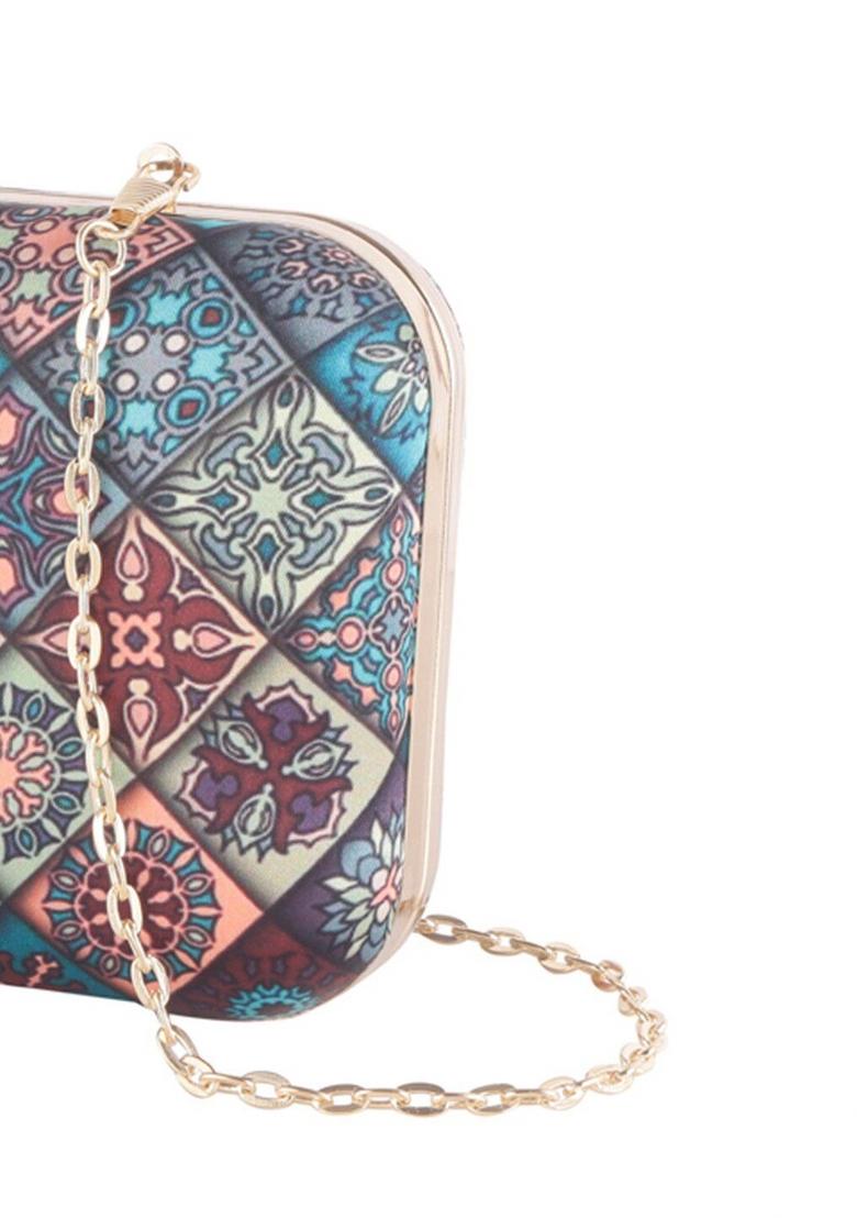 Ethnic Motif Printed Box Clutch With Sling Strap
