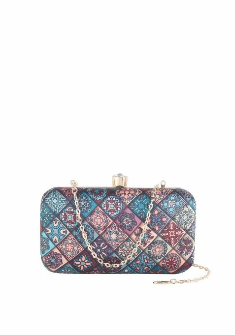 Ethnic Motif Printed Box Clutch With Sling Strap
