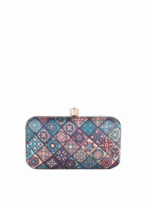 Ethnic Motif Printed Box Clutch With Sling Strap