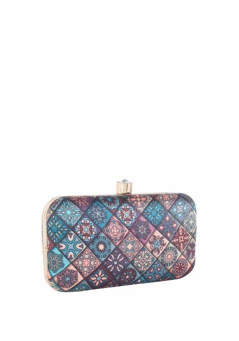 Ethnic Motif Printed Box Clutch With Sling Strap