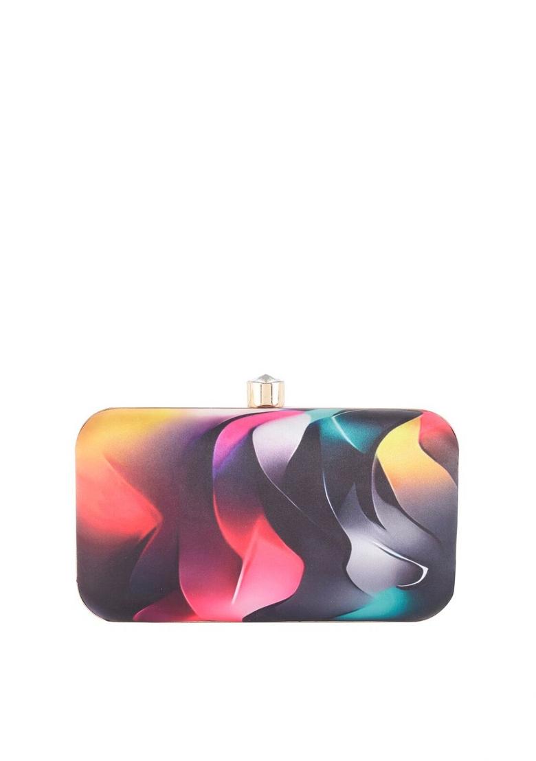 Printed Box Clutch With Shoulder Strap