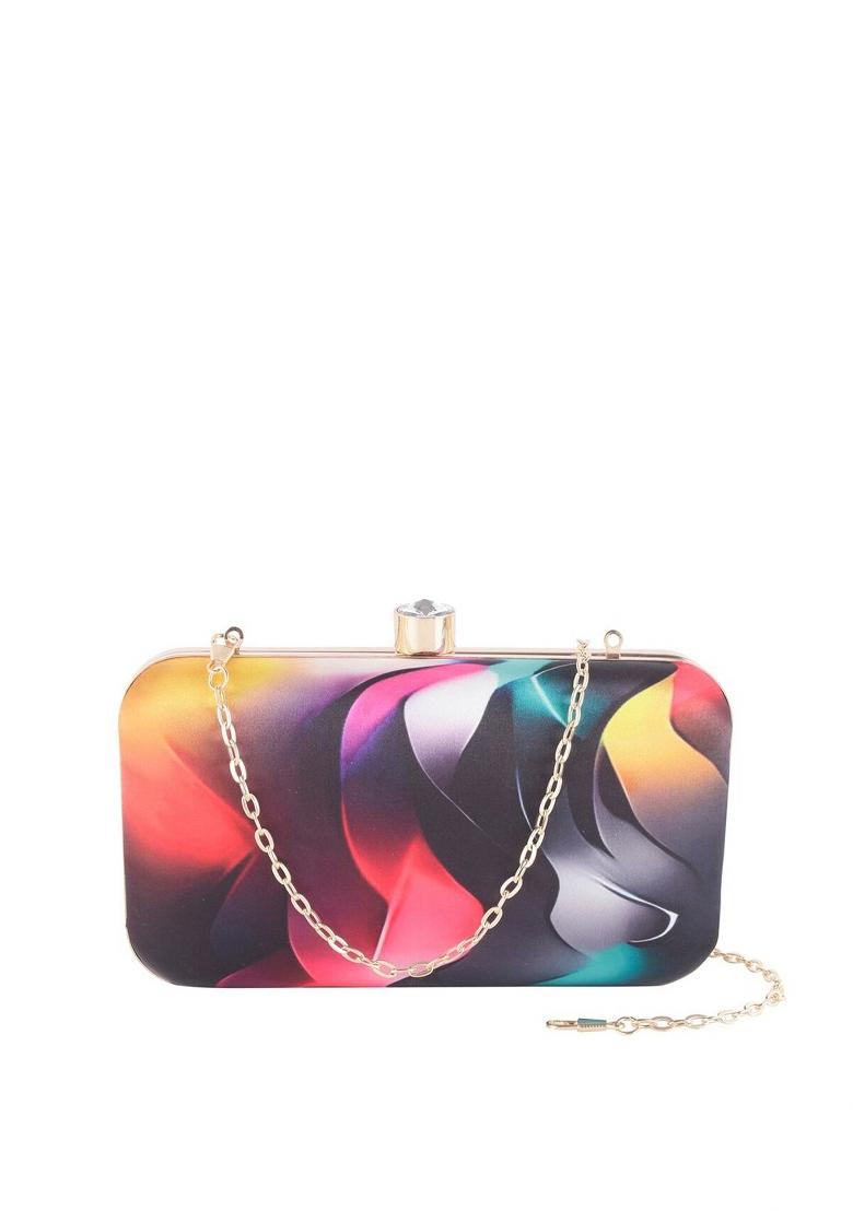 Printed Box Clutch With Shoulder Strap