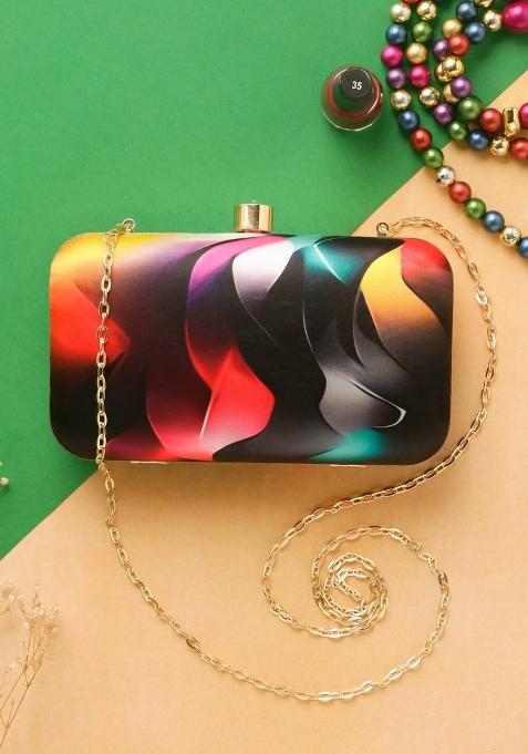 Printed Box Clutch With Shoulder Strap
