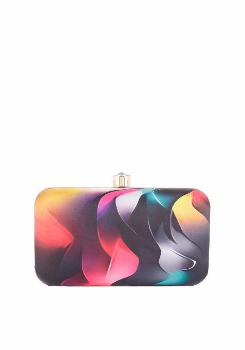 Printed Box Clutch With Shoulder Strap
