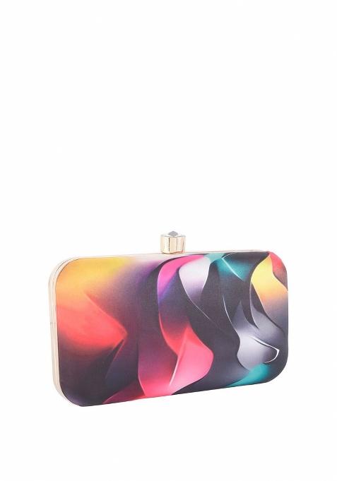 Printed Box Clutch With Shoulder Strap