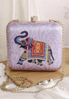 Purple Black Printed Box Clutch