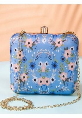 Blue Pink Printed Box Clutch