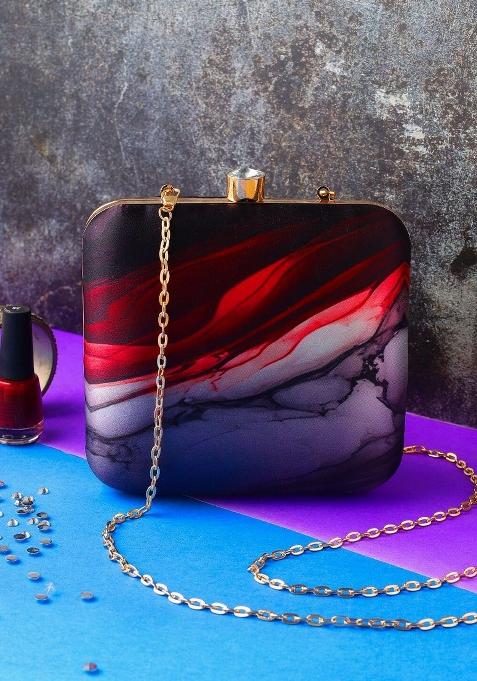 Women Printed Fabric Box Clutch