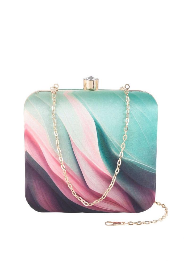 Abstract Printed Box Clutch