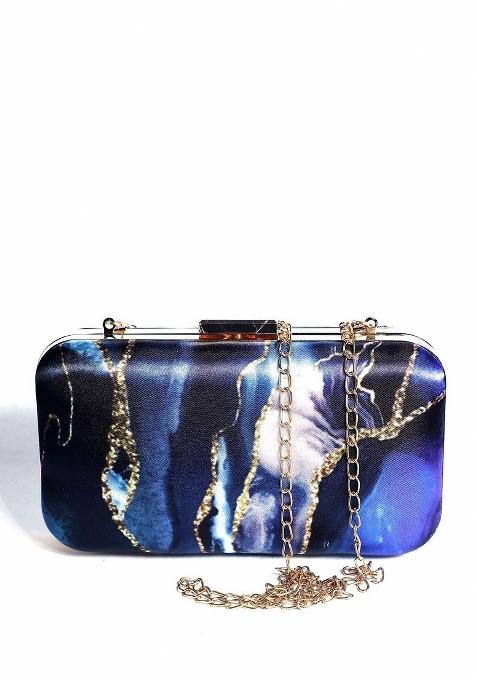 Printed Box Clutch With Shoulder Strap