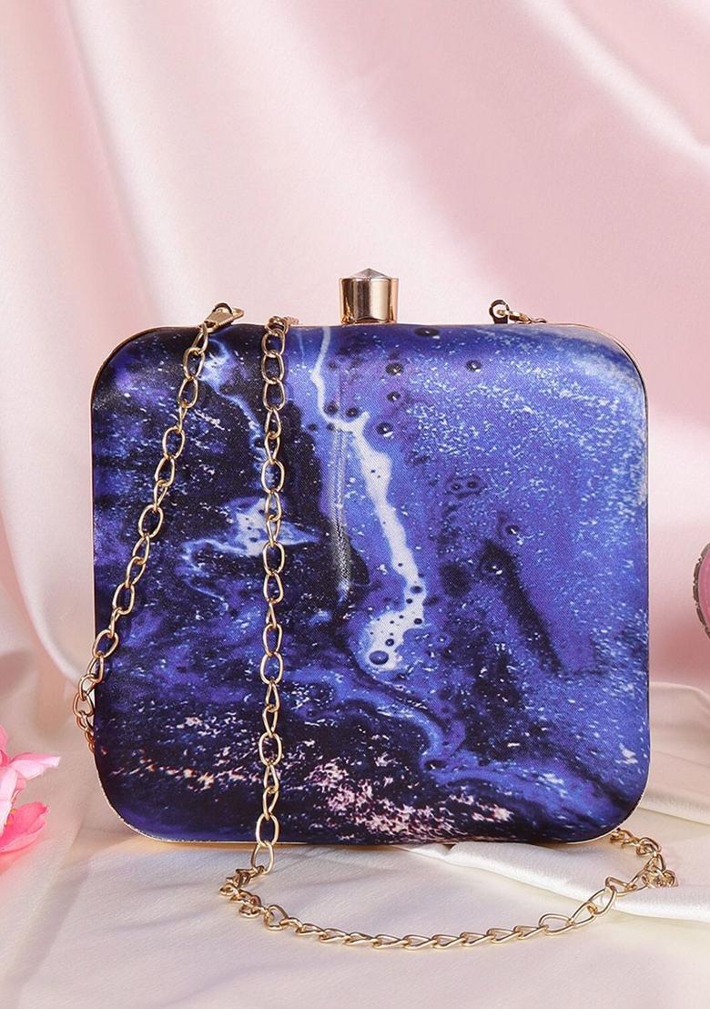 Printed Box Clutch With Sling Strap