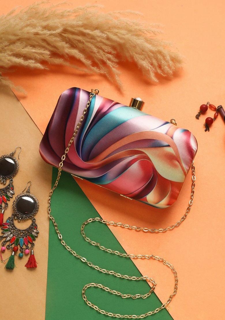 Printed Box Clutch With Shoulder Strap