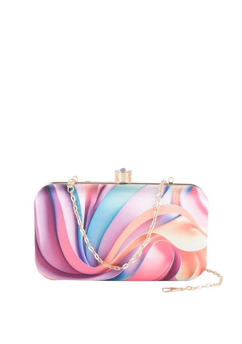 Printed Box Clutch With Shoulder Strap