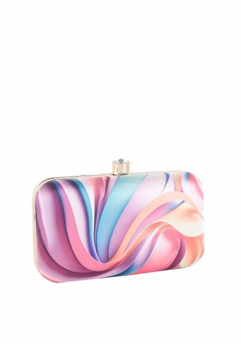 Printed Box Clutch With Shoulder Strap