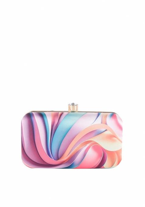 Printed Box Clutch With Shoulder Strap