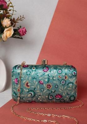 Green Violet Printed Box Clutch
