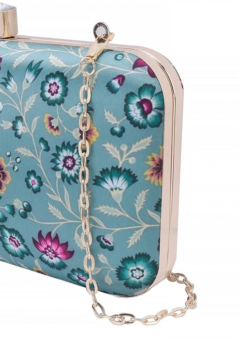 Green Violet Printed Box Clutch - Indya