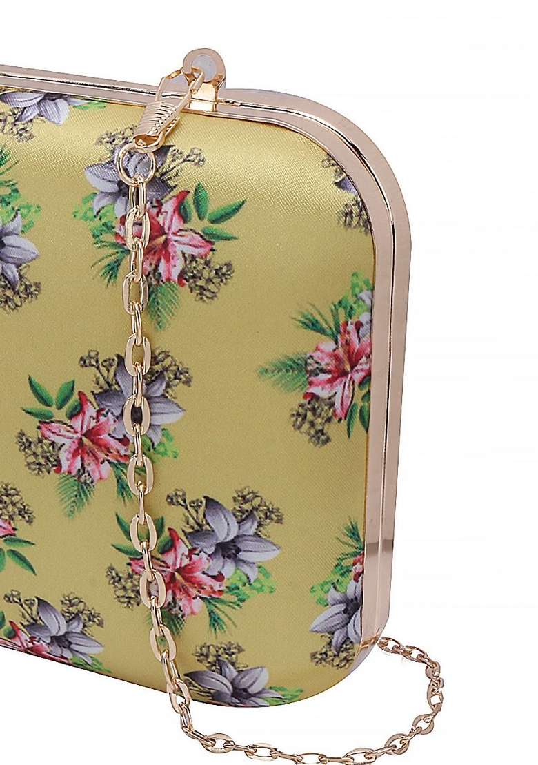 Cream Coloured Pink Printed Box Clutch - Indya