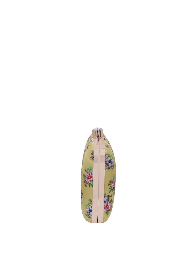 Cream Coloured Pink Printed Box Clutch - Indya