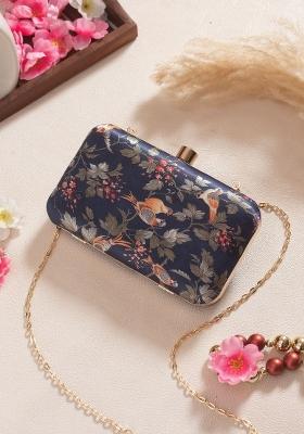 Blue Grey Printed Box Clutch