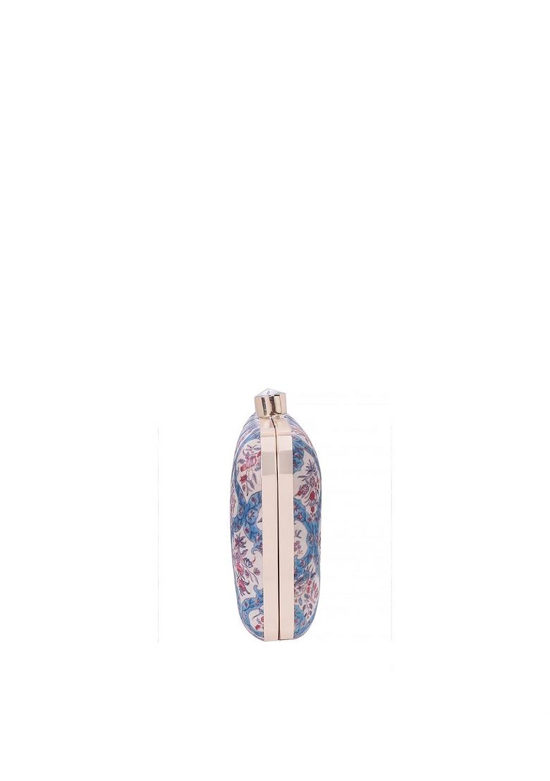 Blue Beige Printed Box Clutch - Indya