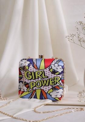 White Green Printed Box Clutch