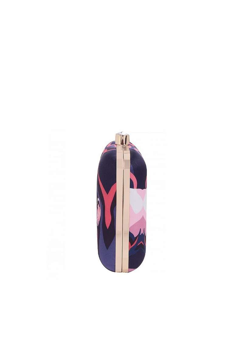 Blue Pink Printed Box Clutch - Indya