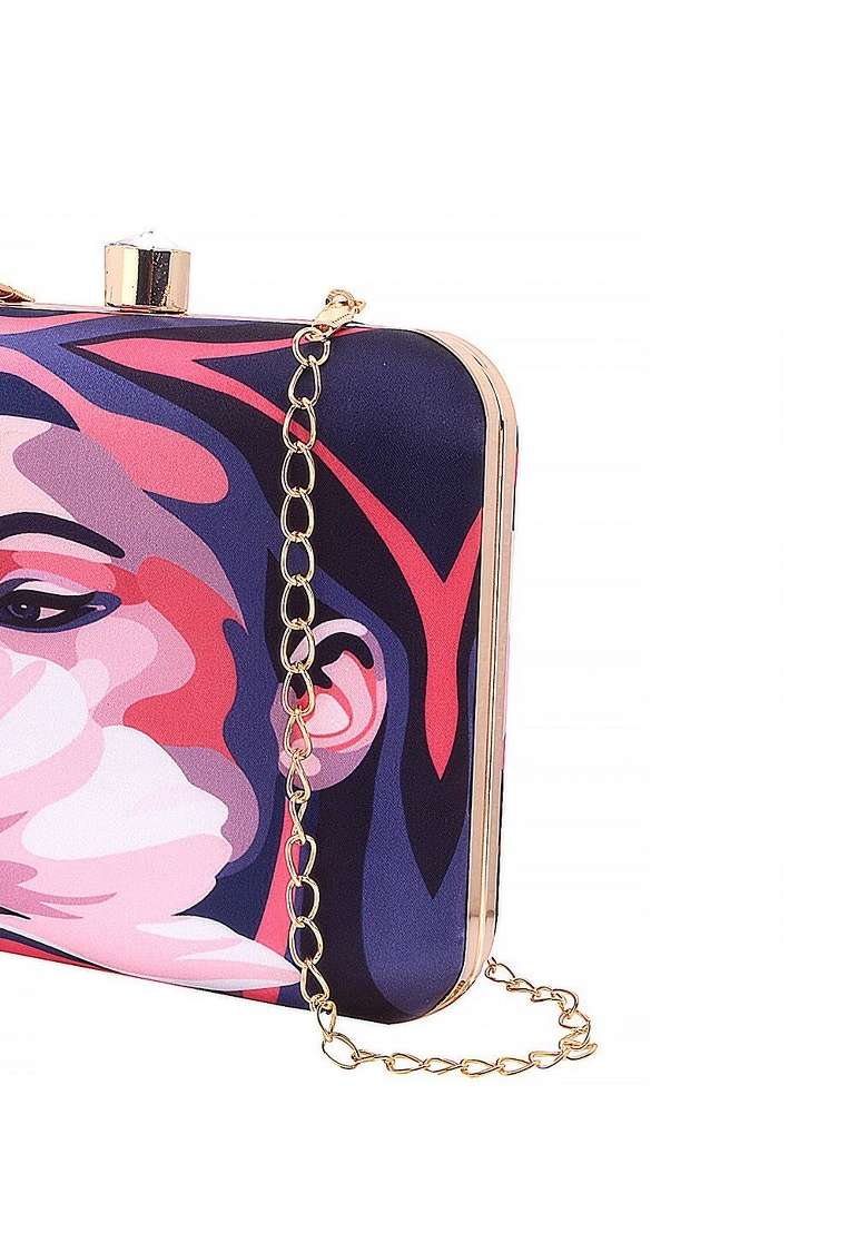 Blue Pink Printed Box Clutch - Indya