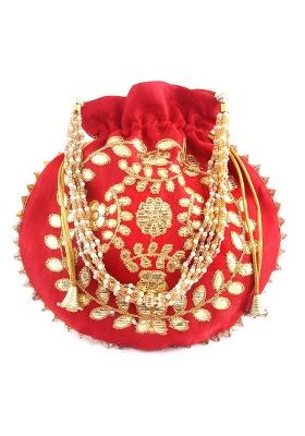Red Embellished Silk Potli