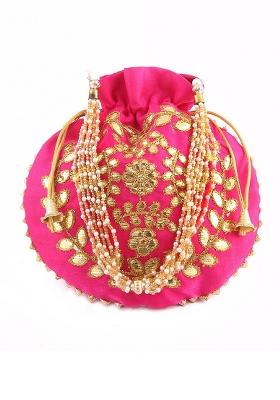 Pink Embellished Silk Potli