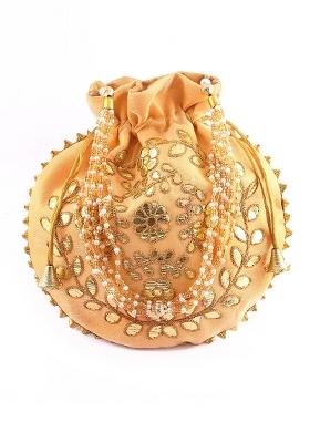 Golden Embellished Silk Potli