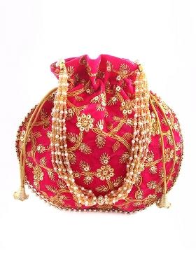 Pink Embellished Velvet Potli