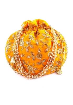 Yellow Embellished Velvet Potli