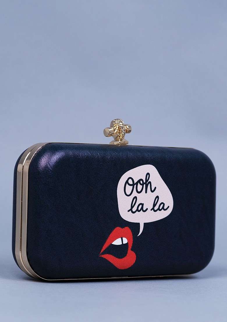 Black Printed Satin Clutches - Indya