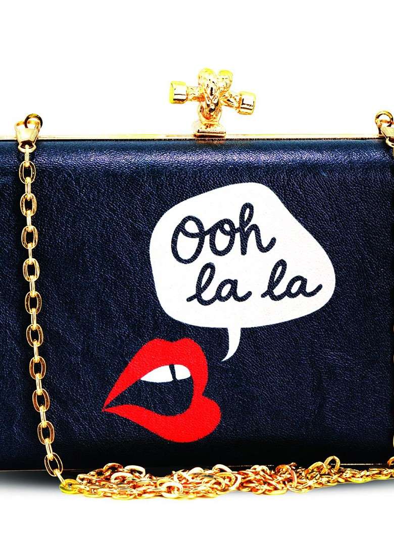 Black Printed Satin Clutches - Indya