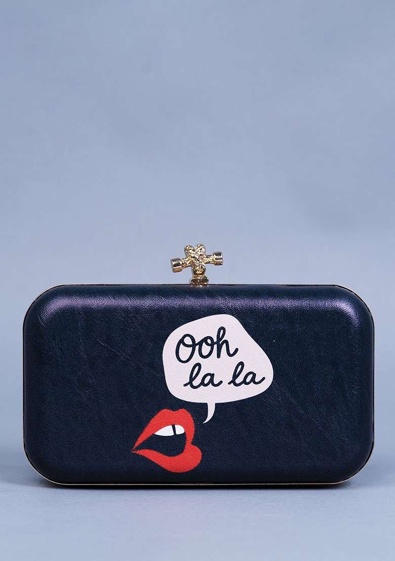 Black Printed Satin Clutches - Indya