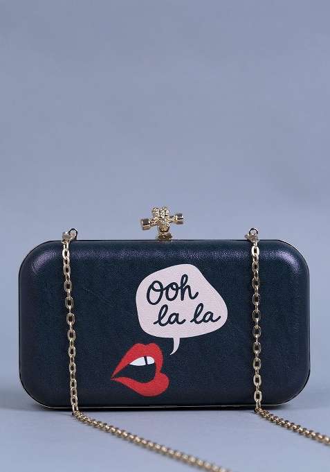 Black Printed Satin Clutches