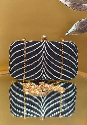 Black Embellished Satin Clutches