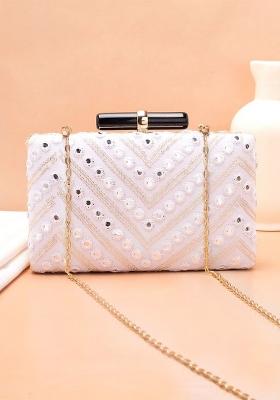 White Embroidered Satin Clutches