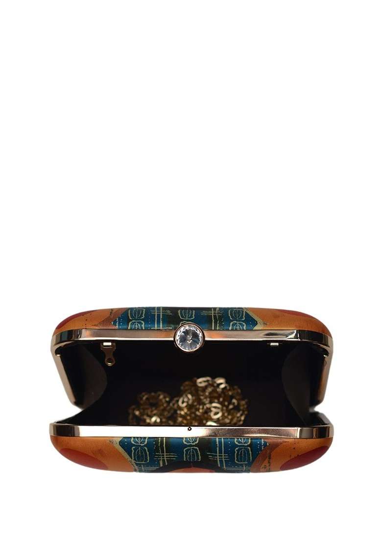 Blue Printed Satin Clutches - Indya