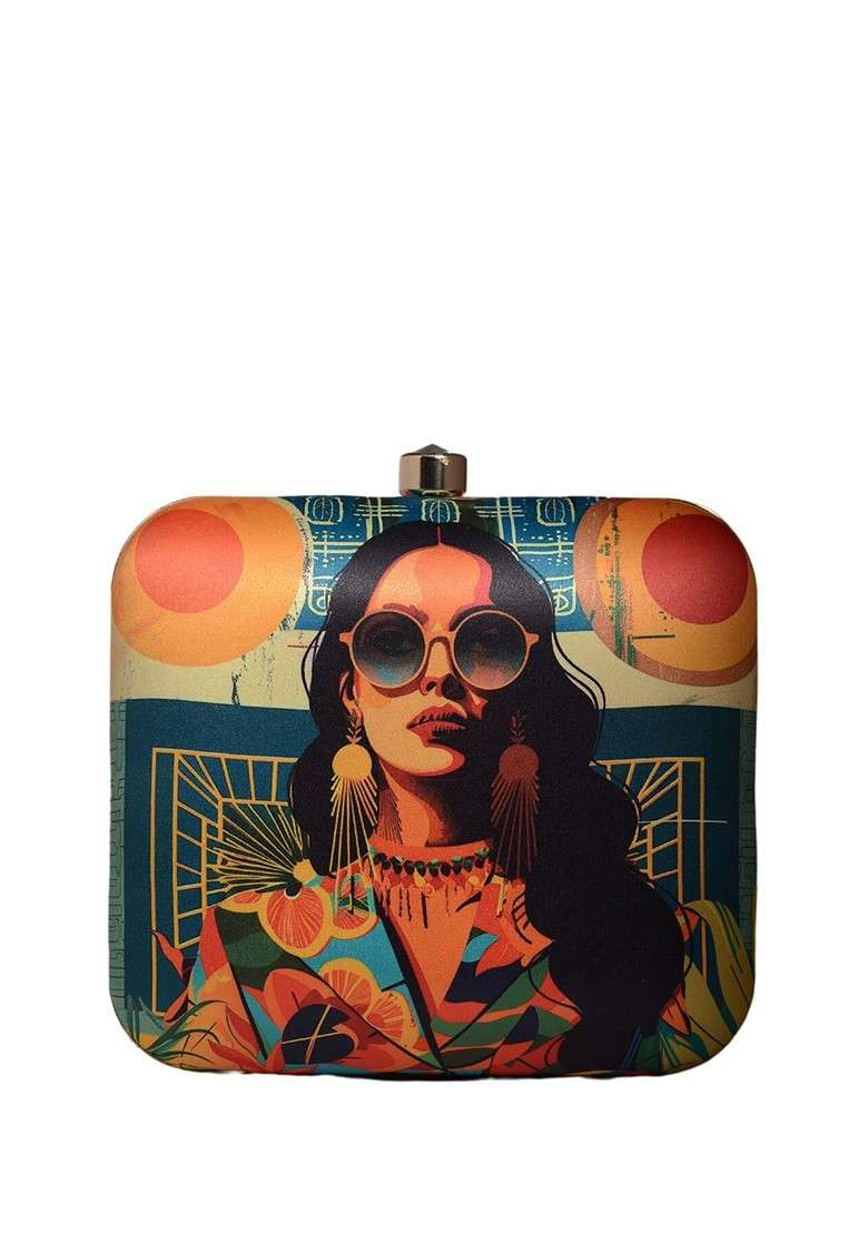 Blue Printed Satin Clutches - Indya