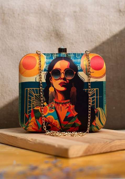 Blue Printed Satin Clutches