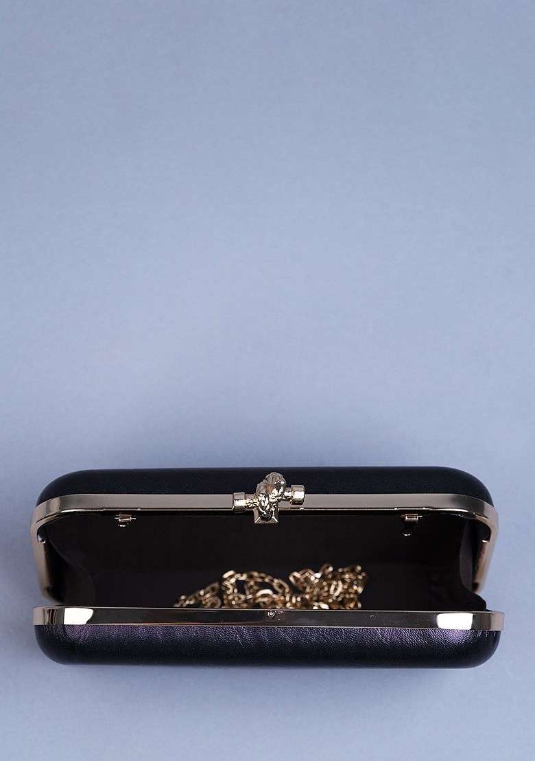 Black Printed Satin Clutches - Indya
