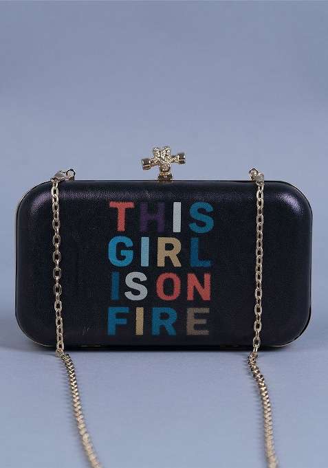 Black Printed Satin Clutches