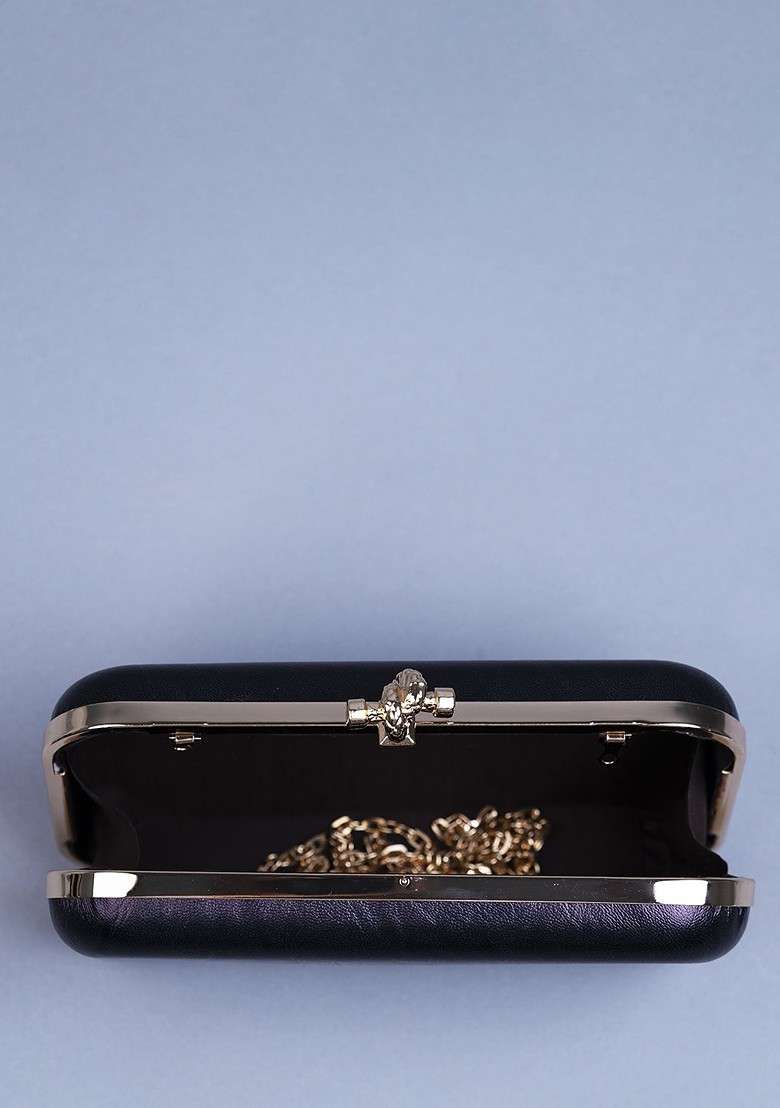 Black Printed Satin Clutches - Indya