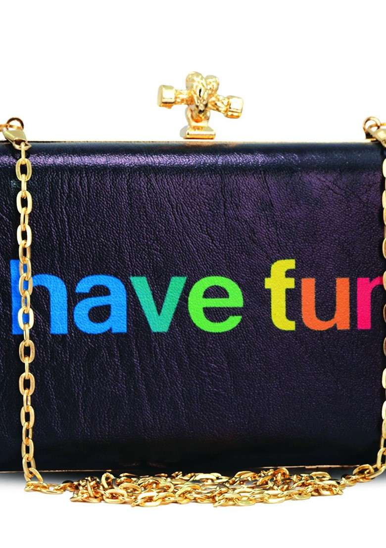 Black Printed Satin Clutches - Indya