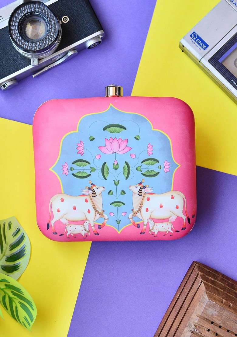 Pink Printed Satin Clutches - Indya