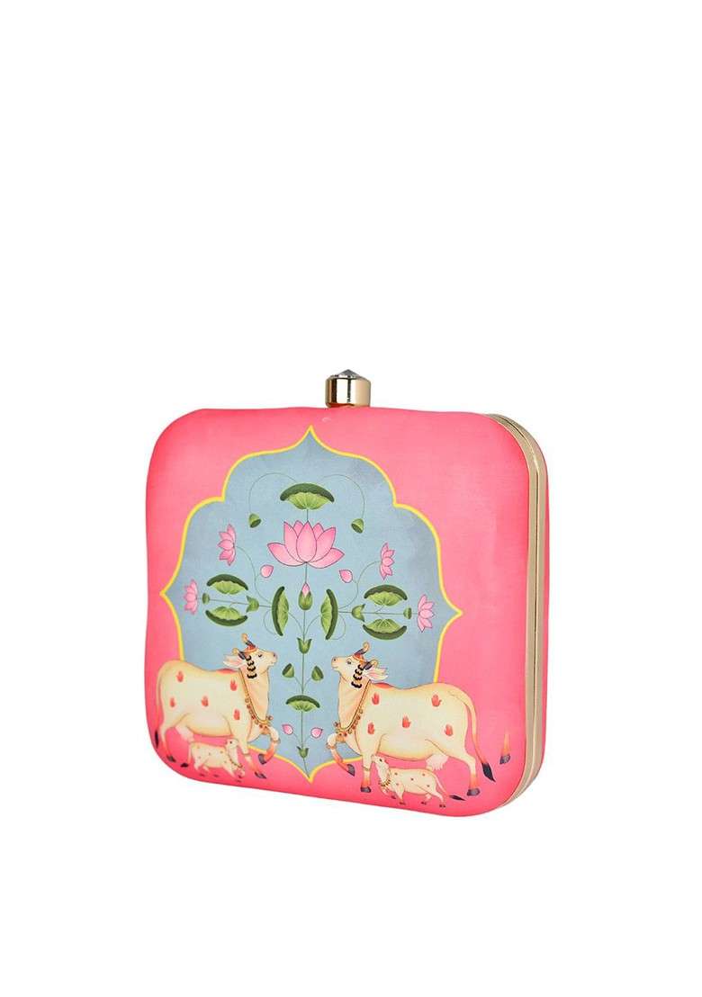 Pink Printed Satin Clutches - Indya