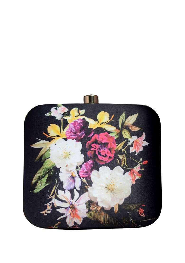 Black Printed Satin Clutches - Indya