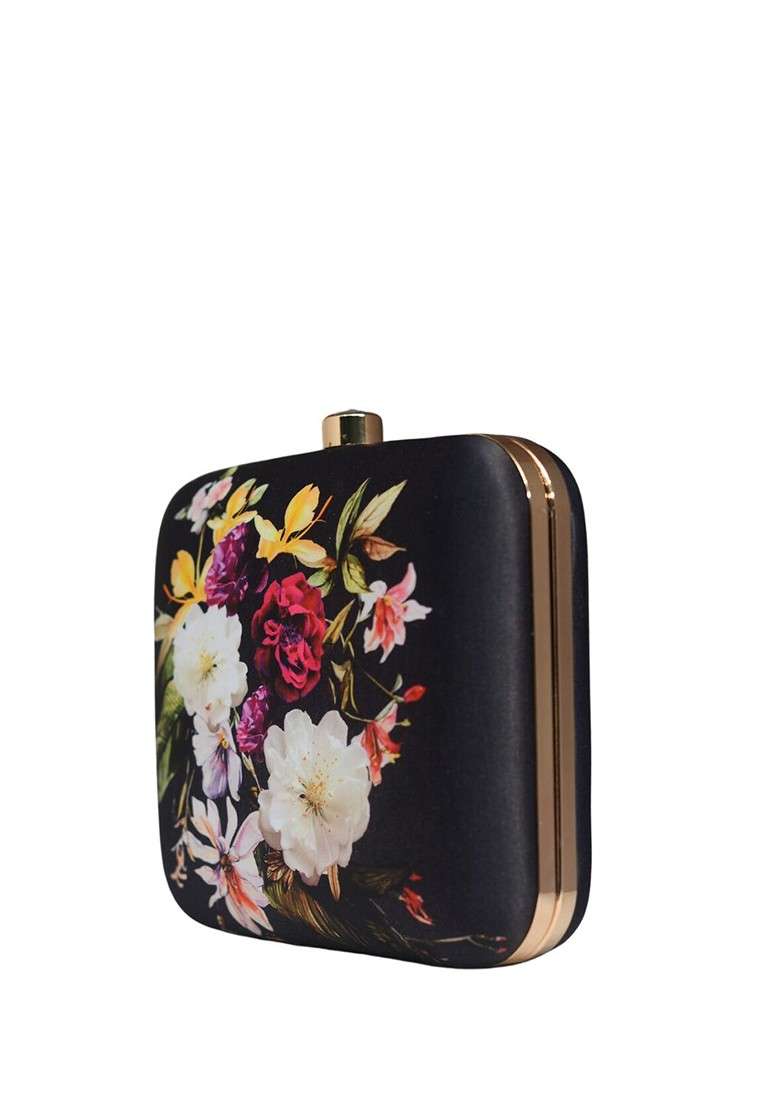 Black Printed Satin Clutches - Indya